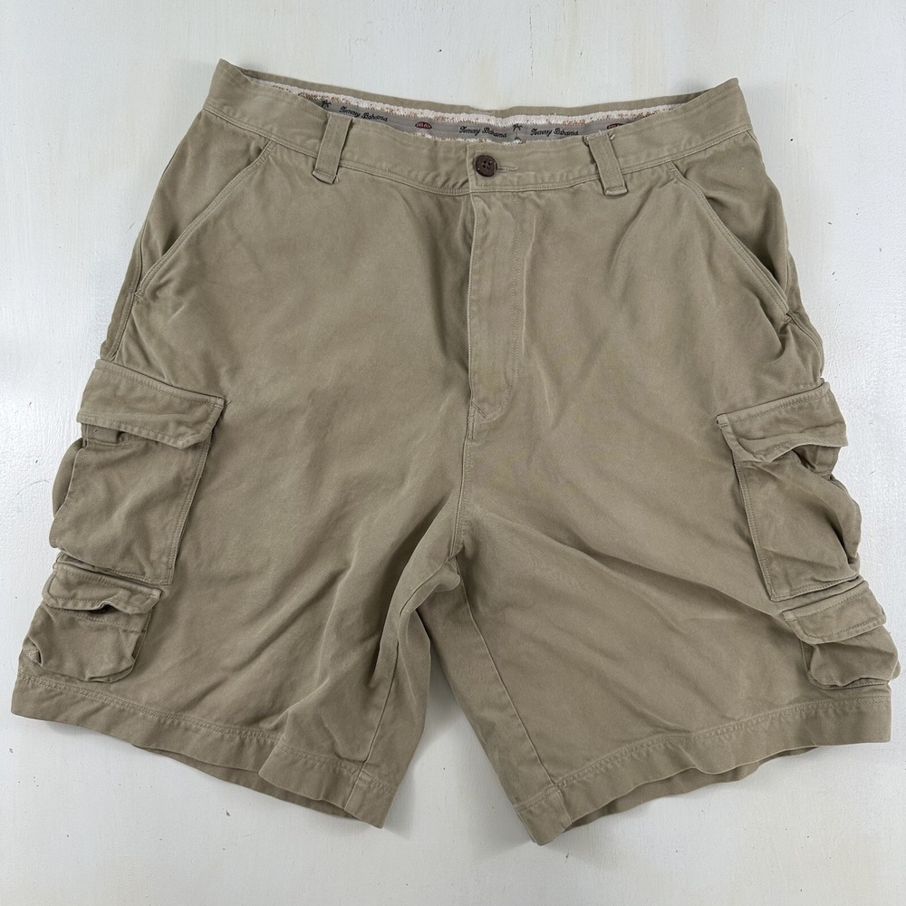 Tommy Bahama Relax Cargo Shorts Men 32 Silk Cotton Beige Multiple Pockets Tag 34